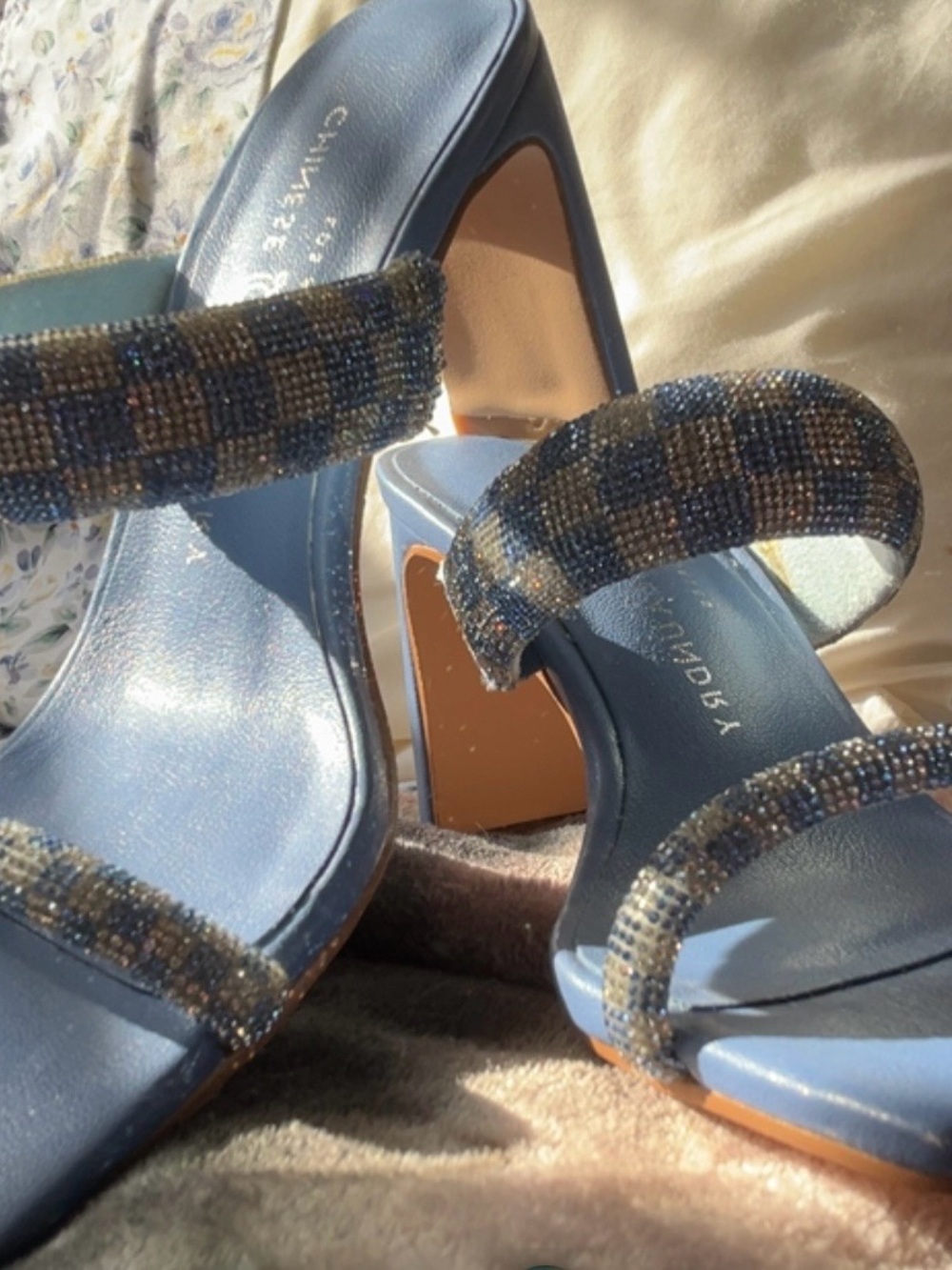 Blue Beaded Strappy High Heels